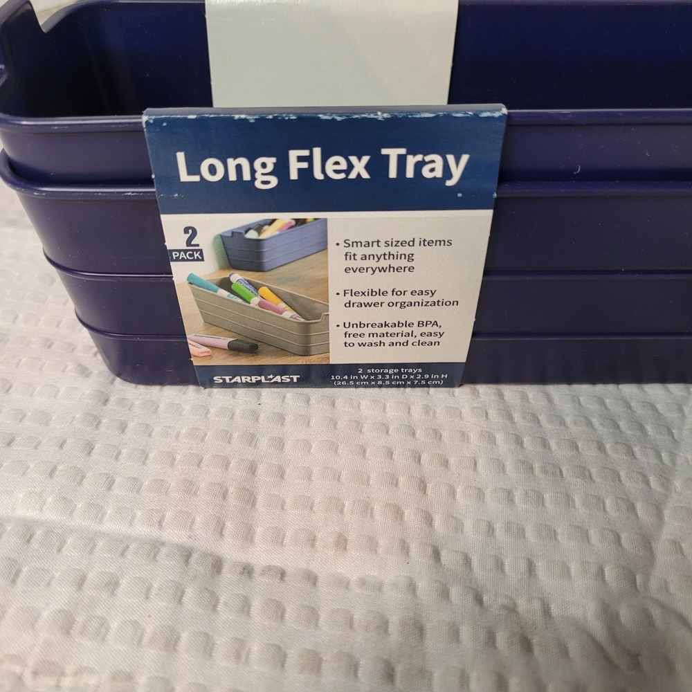 Starplast Long Flex Tray 2 Pack Navy Blue Drawer Organizer Storage Bins BPA Free - Picture 2 of 5